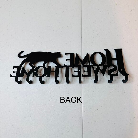 Cat Silhouette Metal Key Rack Home Sweet Home Wall Hook Holder - Picture 16 of 16